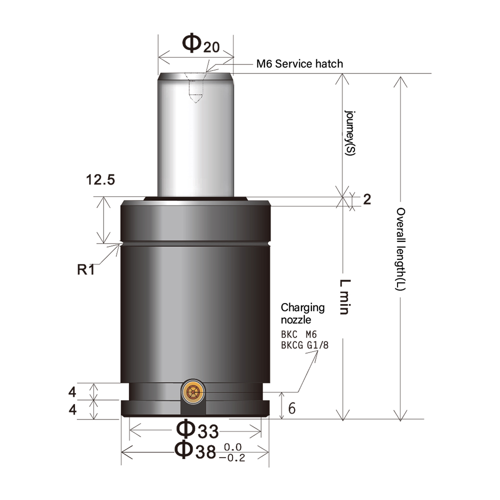 Ultra short powerful nitrogen spring